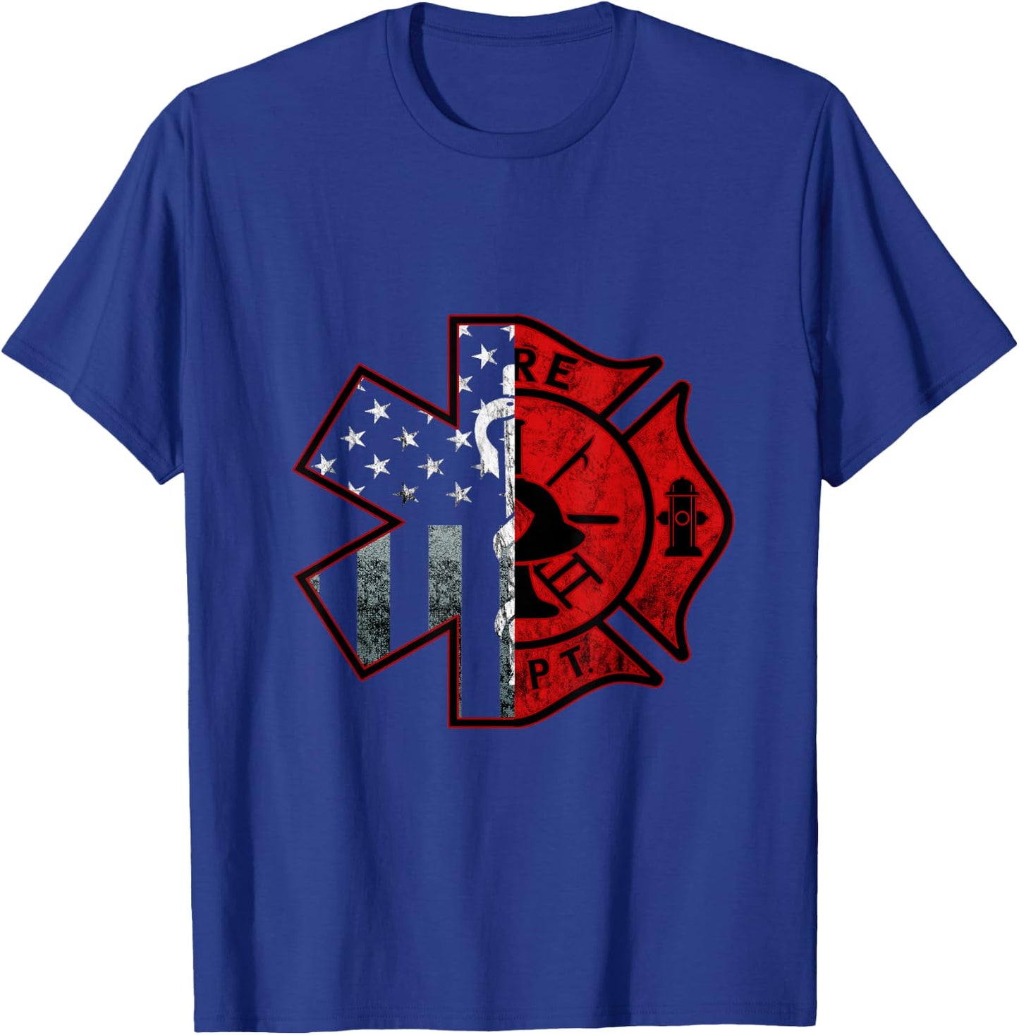 Firefighter Paramedic Symbol American Flag Fireman Fire T-Shirt - T-Shirt | Royal
