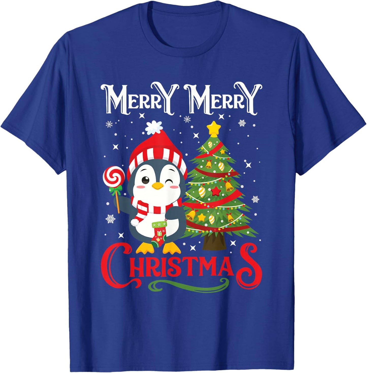 Boys Girls Men Women Christmas Pajamas Funny Penguin T-Shirt - T-Shirt | Royal
