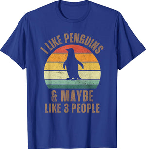 I Like Penguins and Maybe Like 3 People Funny Retro Penguin T-Shirt - T-Shirt | Royal