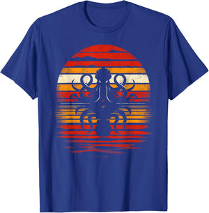Octopus Sunset Retro Style Safari Vintage 70s Octopus T-Shirt - T-Shirt | Royal