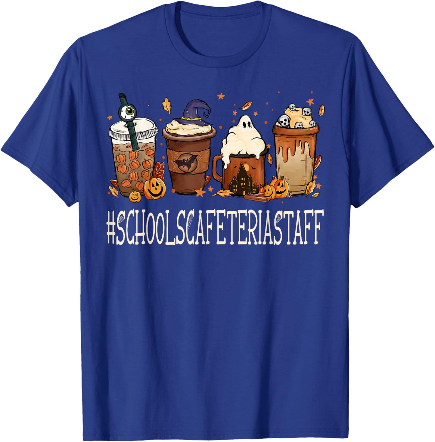 Schools Cafeteria Staff Horror Fall Coffee Halloween Pumpkin T-Shirt - T-Shirt | Royal
