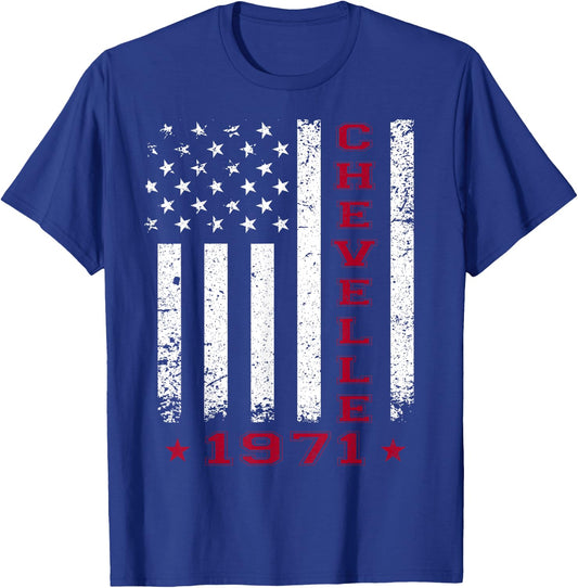 American Flag Jersey Style Chevelle 71 1971 Muscle Car T-Shirt - T-Shirt | Royal