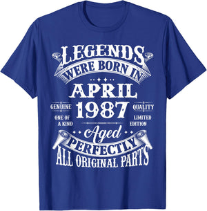 39th Birthday Legends Born In April 1987 39 Years Old T-Shirt - T-Shirt | Royal