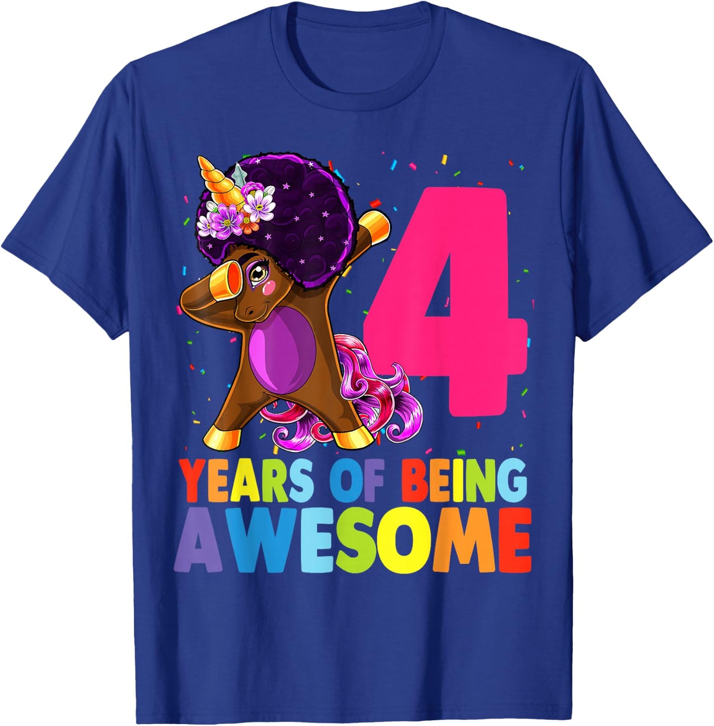 4th Birthday Dabbing Unicorn Afro Party Gift 4 Years Old T-Shirt - T-Shirt | Royal