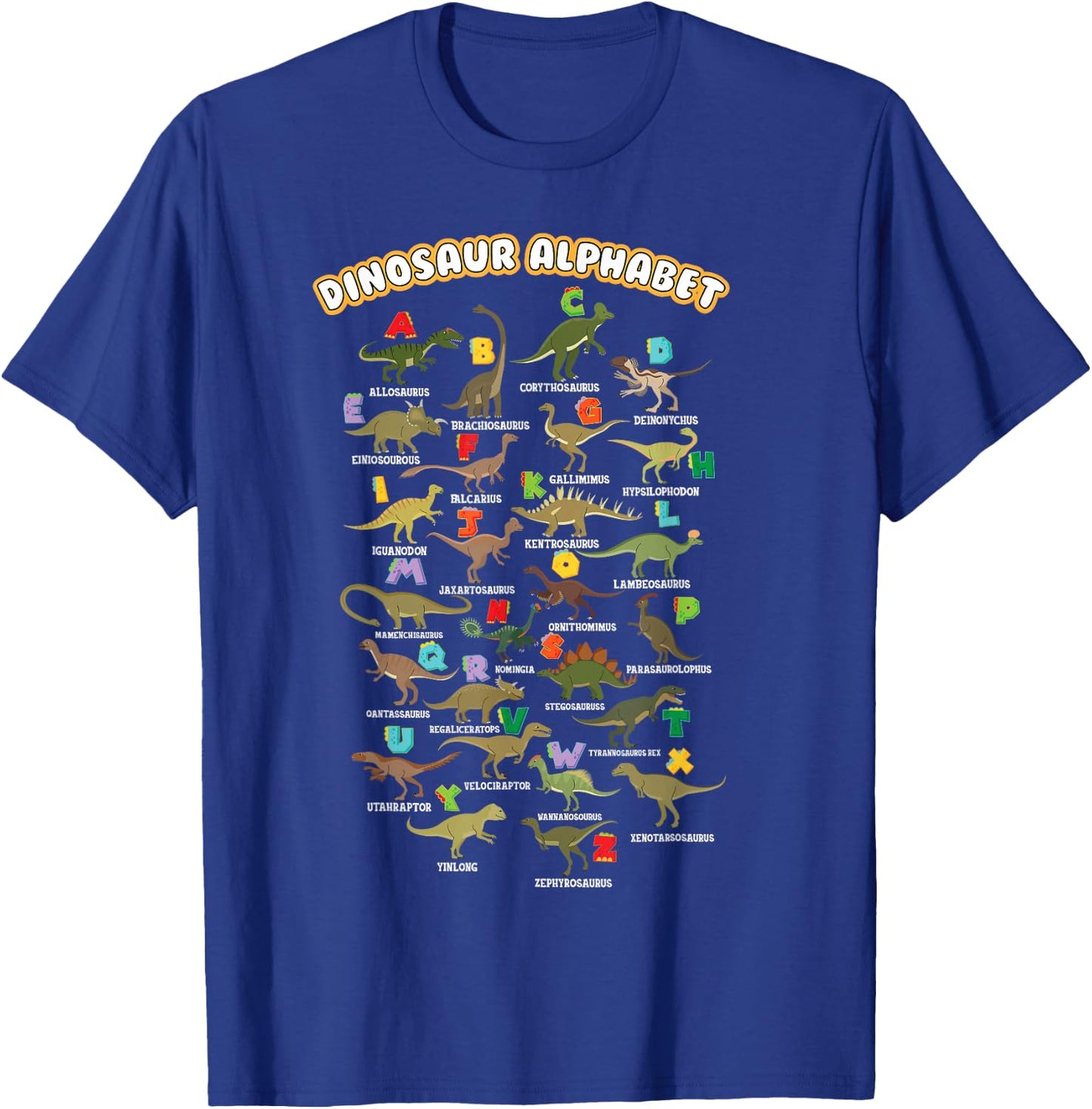 Cute Educational Types Dinosaurs Alphabet A-Z ABC Dino kids T-Shirt - T-Shirt | Royal