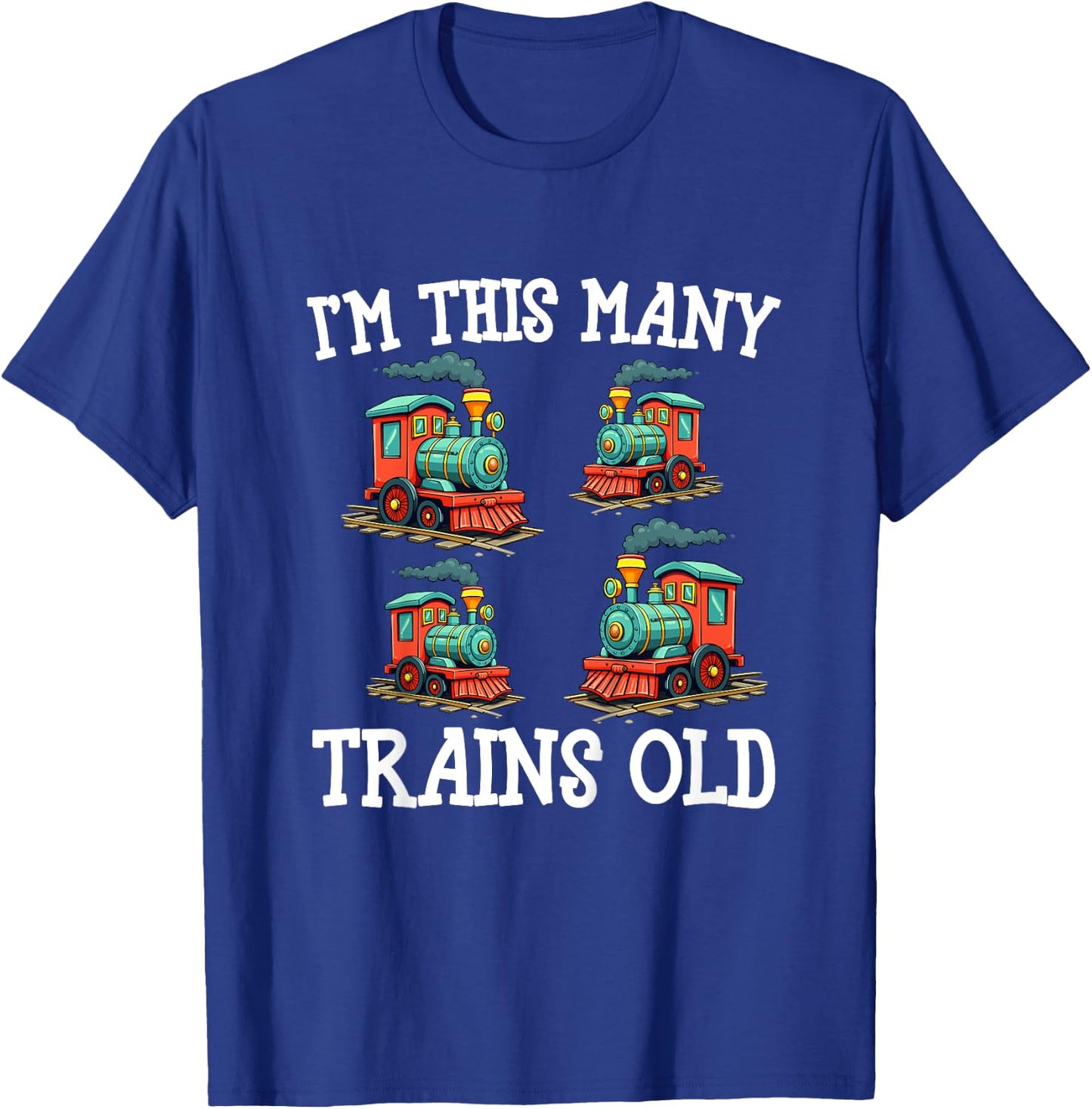 Kids 4 Year Old Boy Trains Birthday 4th Birthday Locomotive Train T-Shirt - T-Shirt | Royal