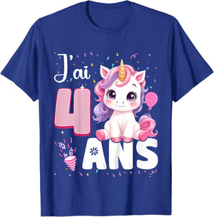 Child Girl 4 Years Unicorn Girl Birthday 4 Years I Ai 4 Years , Black, 2 T-Shirt - T-Shirt | Royal