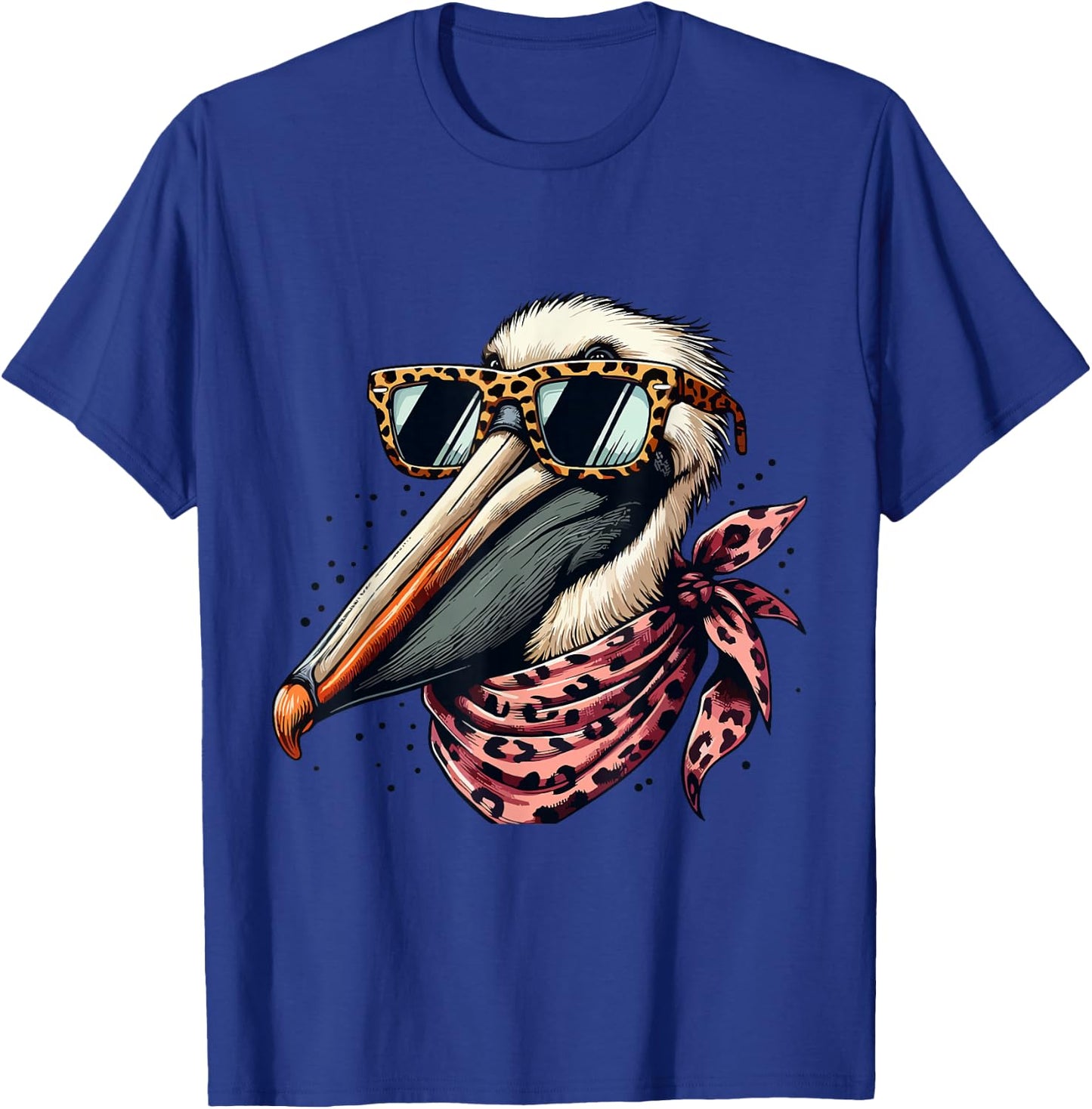 Pelican Wearing Leopard Scarf Animal Wearing Sunglasses T-Shirt - T-Shirt | Royal