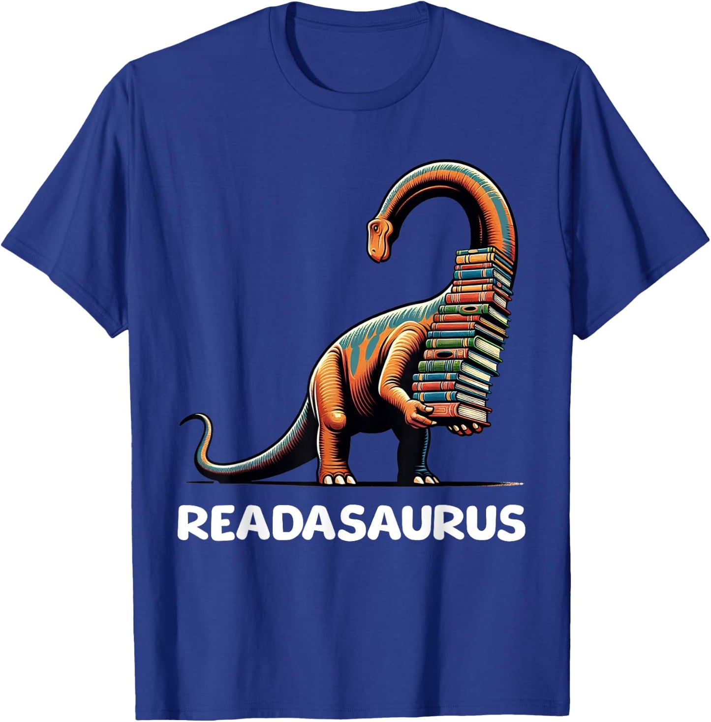 Readasaurus Funny Dinosaur Brontosaurus Reading Books T-Shirt - T-Shirt | Royal