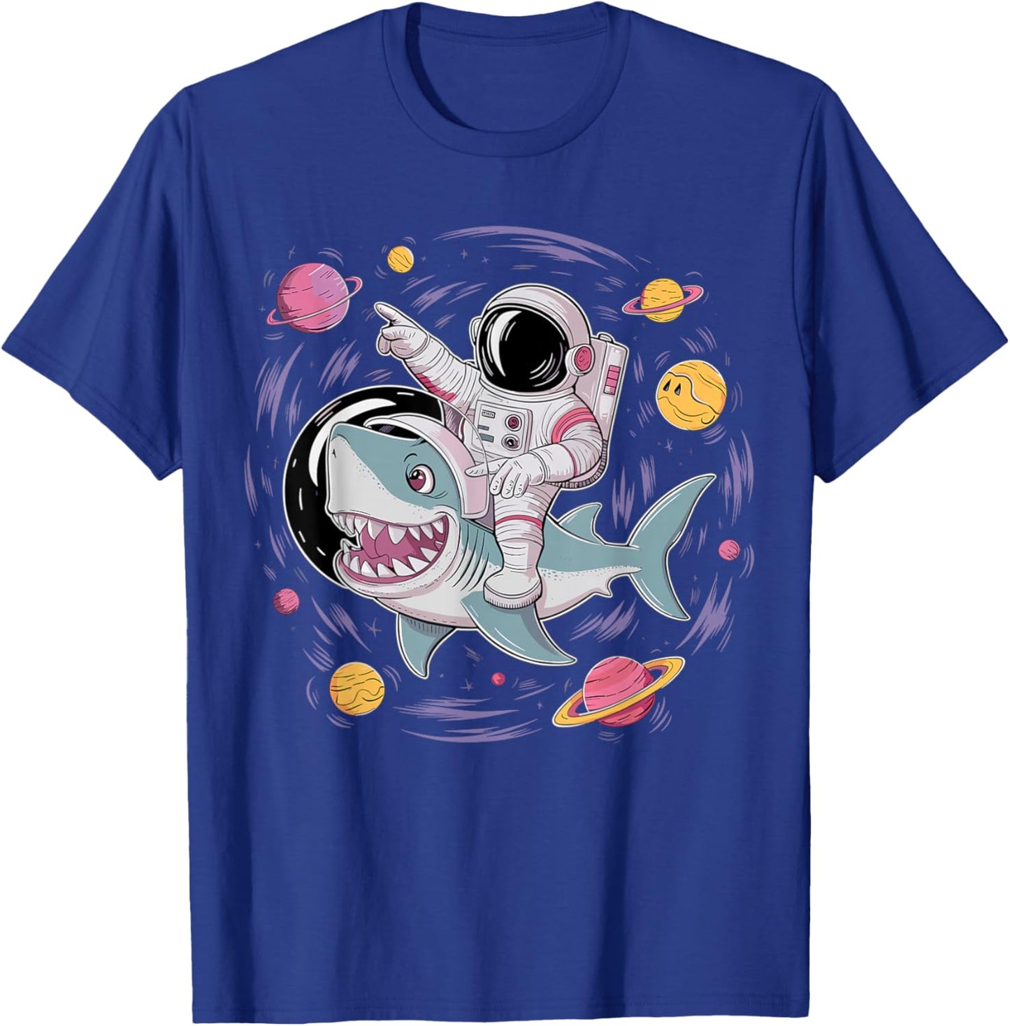 Astronaut Riding Shark Birthday Party in Outer Space T-Shirt - T-Shirt | Royal