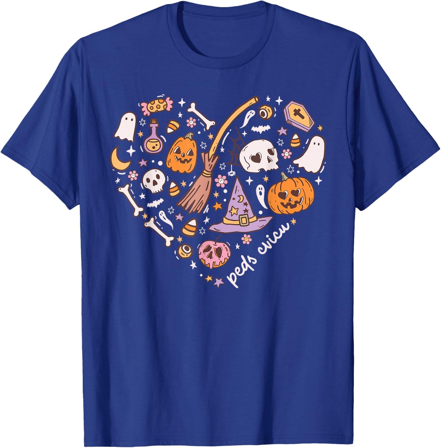 Cute PEDS CVICU Heart Halloween Pediatric Cardiac ICU Nurse T-Shirt - T-Shirt | Royal