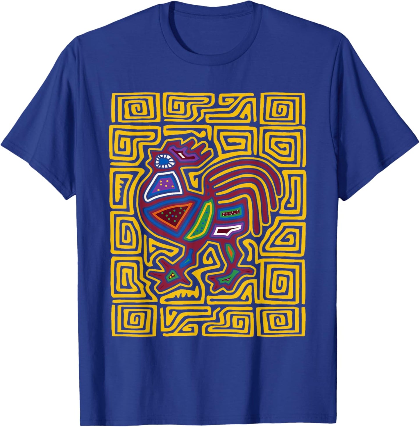 Rooster Mola Art by Panama Kuna Tribe Chicken T-Shirt - T-Shirt | Royal