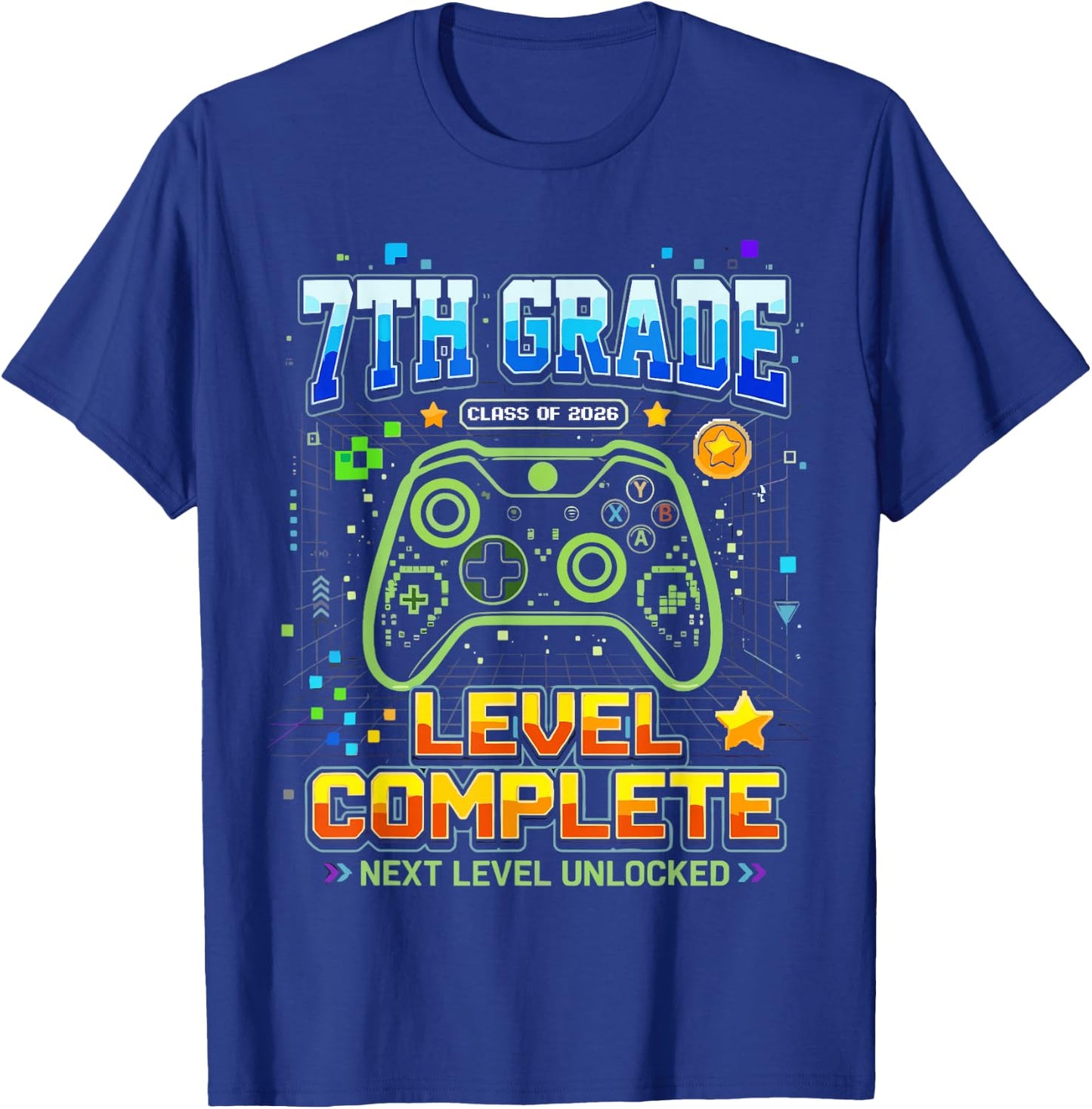 Gaming Graduation Shirt, 7th Grade Level Complete T-Shirt - T-Shirt | Royal