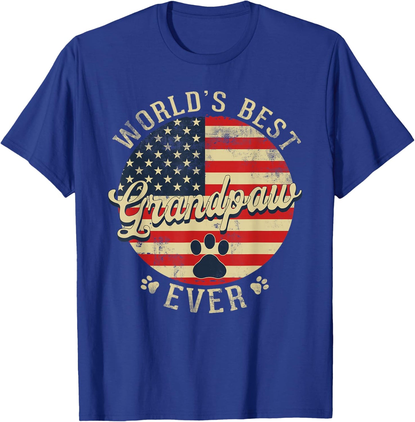 World's Best Grandpaw Ever Father's Day Dog Grandpa USA Flag T-Shirt - T-Shirt | Royal