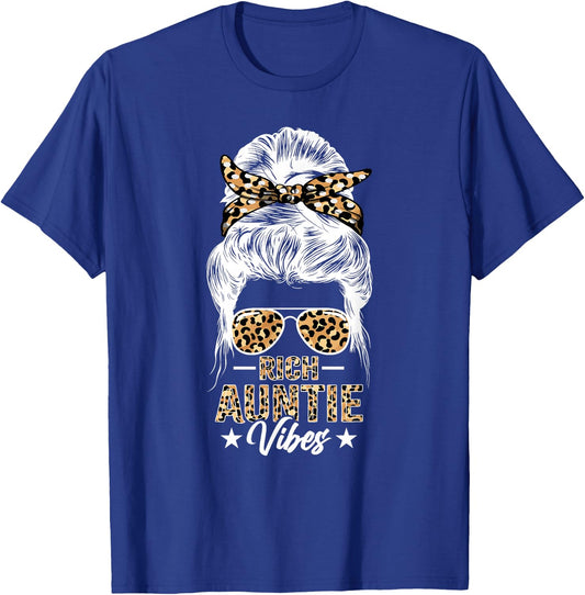Rich Auntie Vibes - Funny Leopard Messy Bun Auntie Aunt T-Shirt - T-Shirt | Royal
