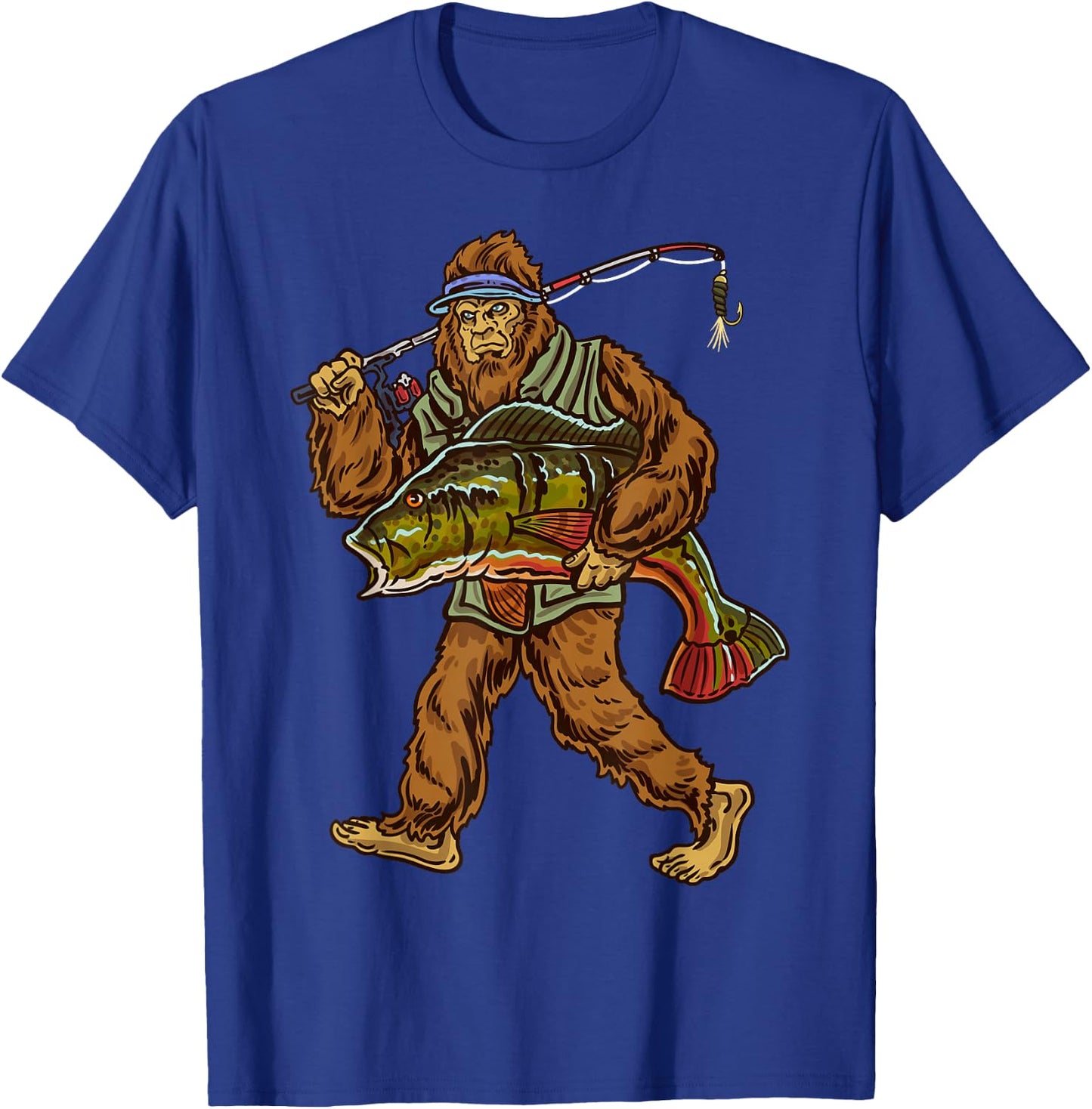 Peacock Fishing Bigfoot Bass Fisherman T-Shirt - T-Shirt | Royal