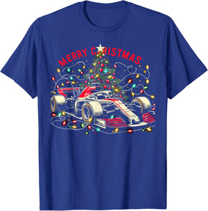 Car Race Christmas Pajamas - Santa Race Car Pjs T-Shirt - T-Shirt | Royal
