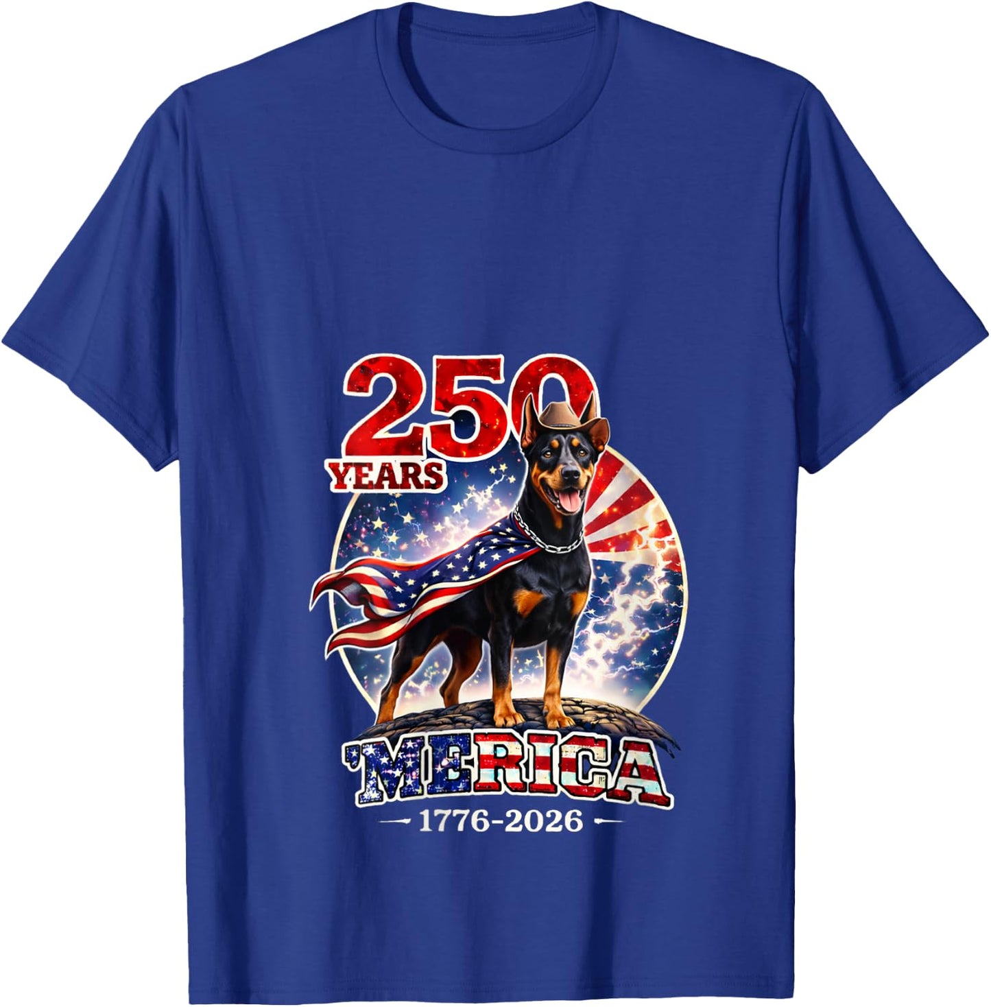 Women's 250 Years of Freedom Doberman Pinscher Dog 1776-2026 4th of V-Neck T-Shirt - T-Shirt | Royal