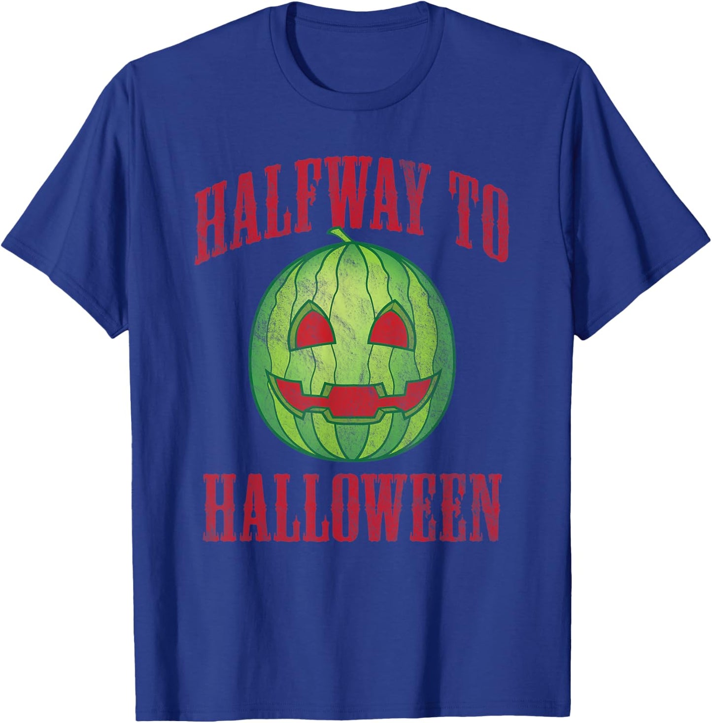Halfway To Halloween Spooky Summer Watermelon Jack-O-Lantern Men Women T-Shirt - T-Shirt | Royal