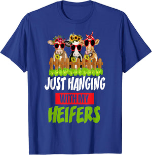Just Hanging With My Heifers Cow Farm Animal Lovers Funny T-Shirt - T-Shirt | Royal
