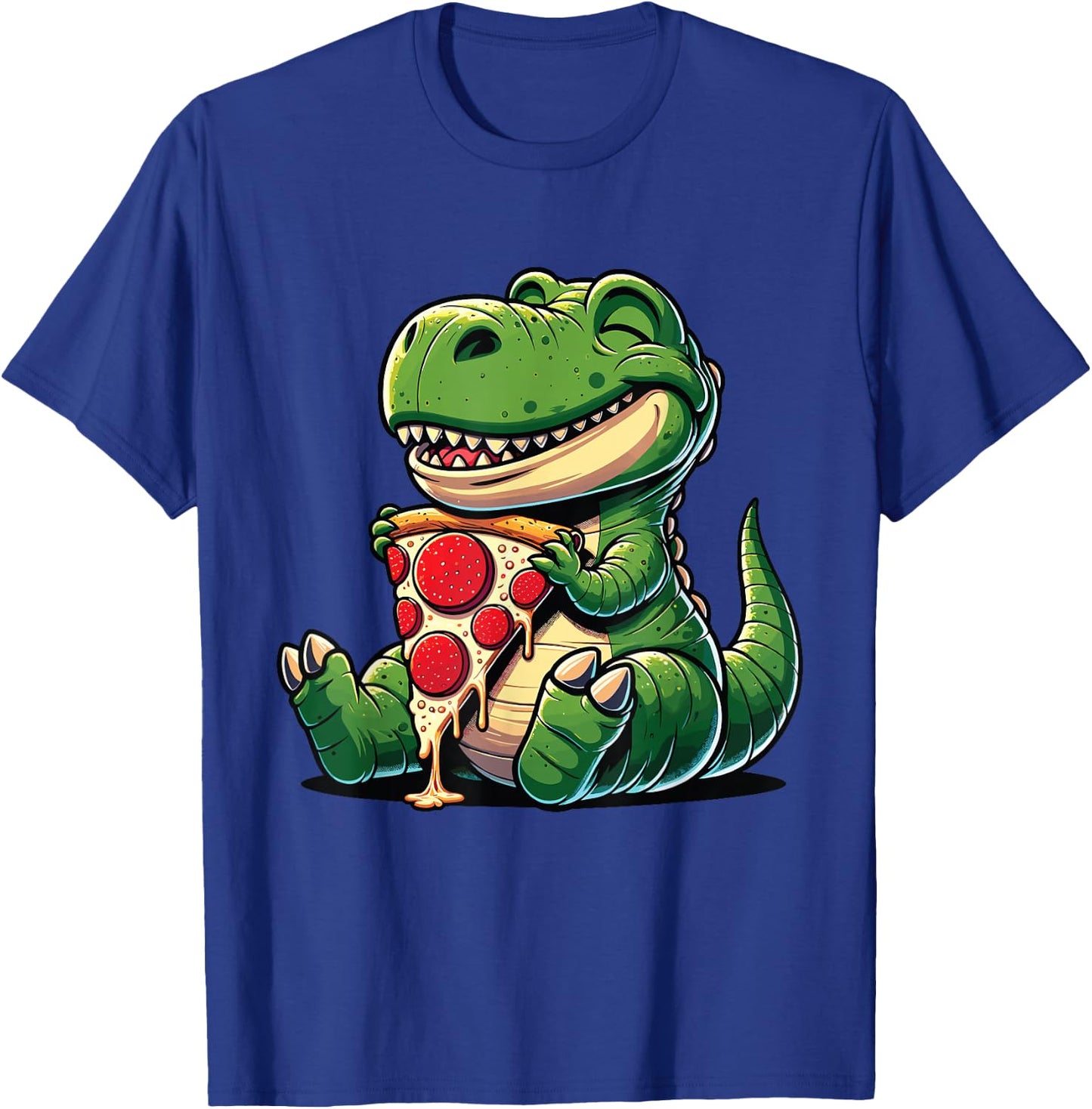 Funny Dinosaur Eating Pizza Graphic Boys Girls Women Kids T-Shirt - T-Shirt | Royal