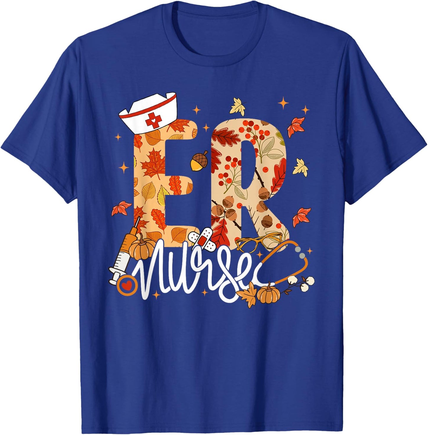 Stethoscope ER Nurse Fall Yall Autumn Leaves Thanksgiving T-Shirt - T-Shirt | Royal