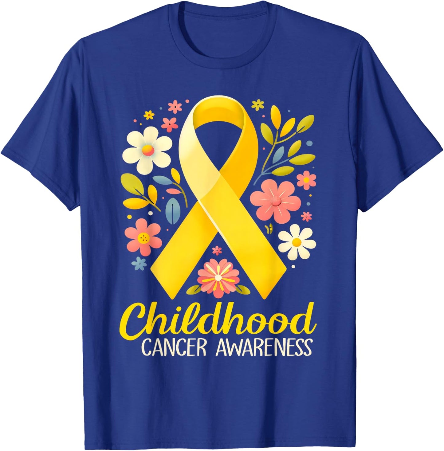 Gold Ribbon Childhood Cancer Awareness Girls Kids Women T-Shirt - T-Shirt | Royal