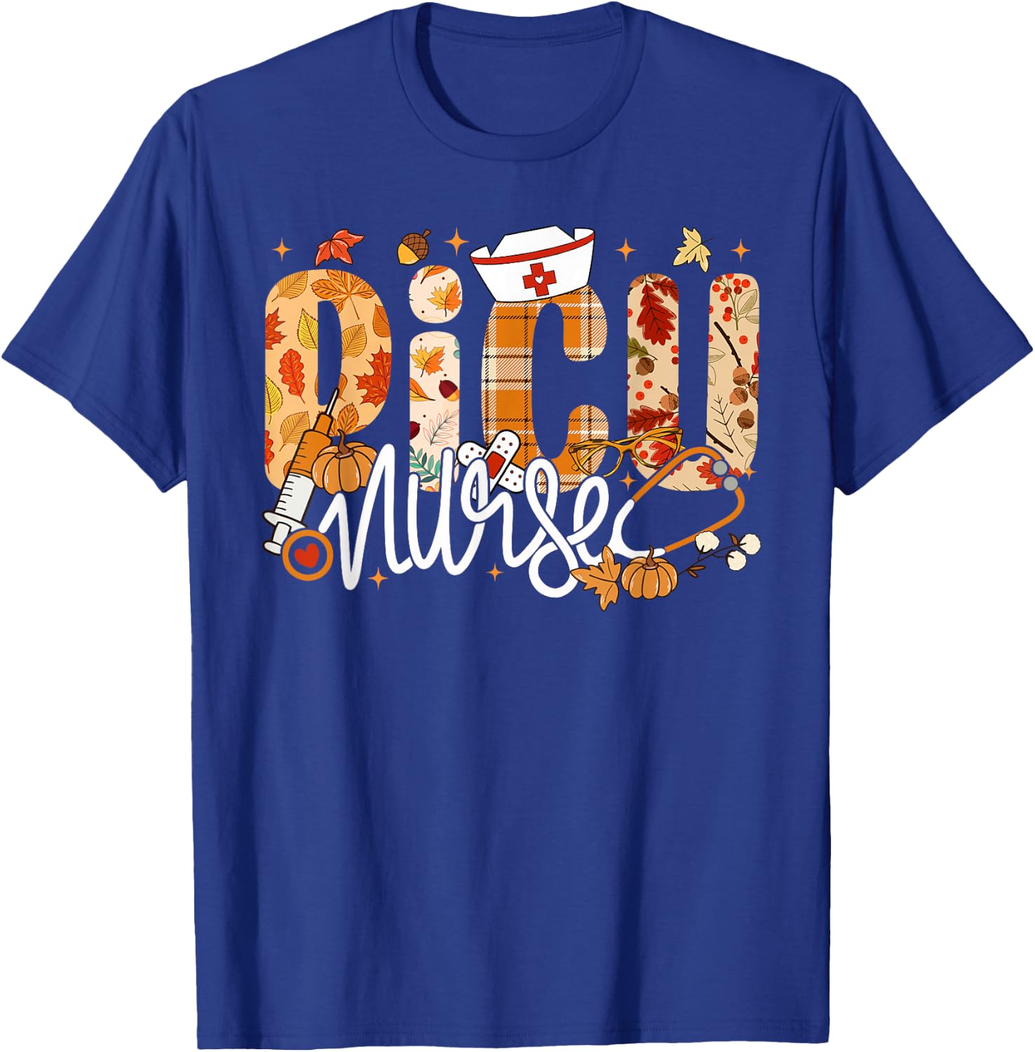 Stethoscope PICU Nurse Fall Yall Autumn Leaves Thanksgiving T-Shirt - T-Shirt | Royal