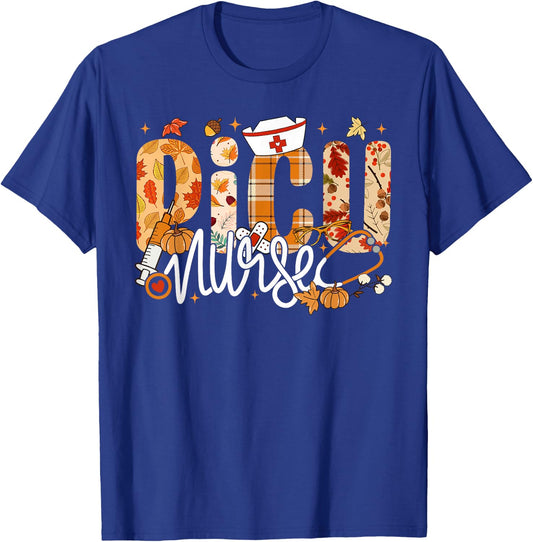 Stethoscope PICU Nurse Fall Yall Autumn Leaves Thanksgiving T-Shirt - T-Shirt | Royal