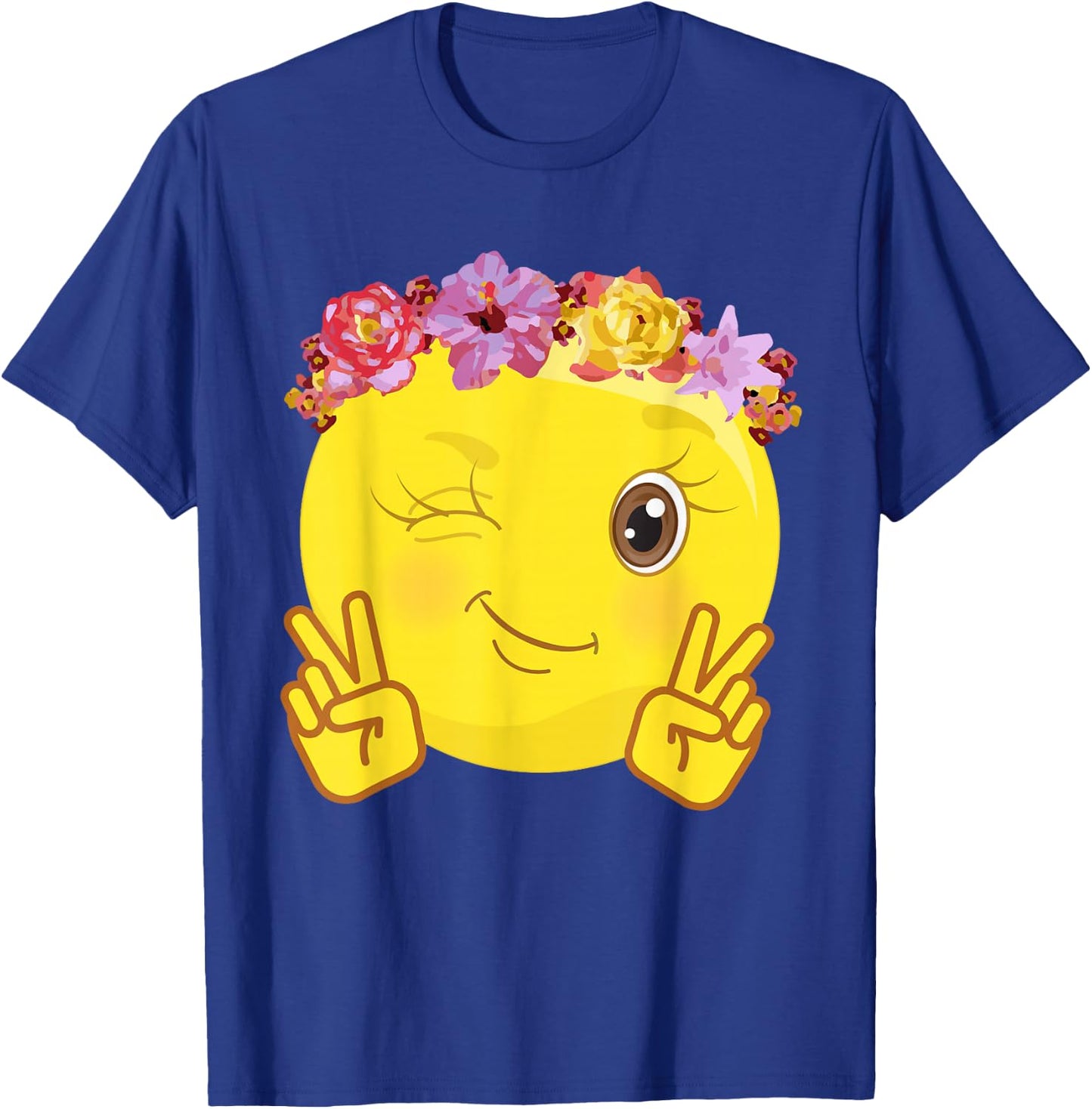 Peace Emoticon Winking Flower Crown T-Shirt - T-Shirt | Royal