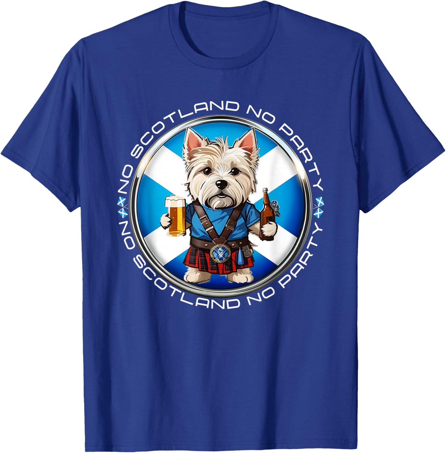 No Scotland No Party Scottish Pride West Highland Terrier T-Shirt - T-Shirt | Royal