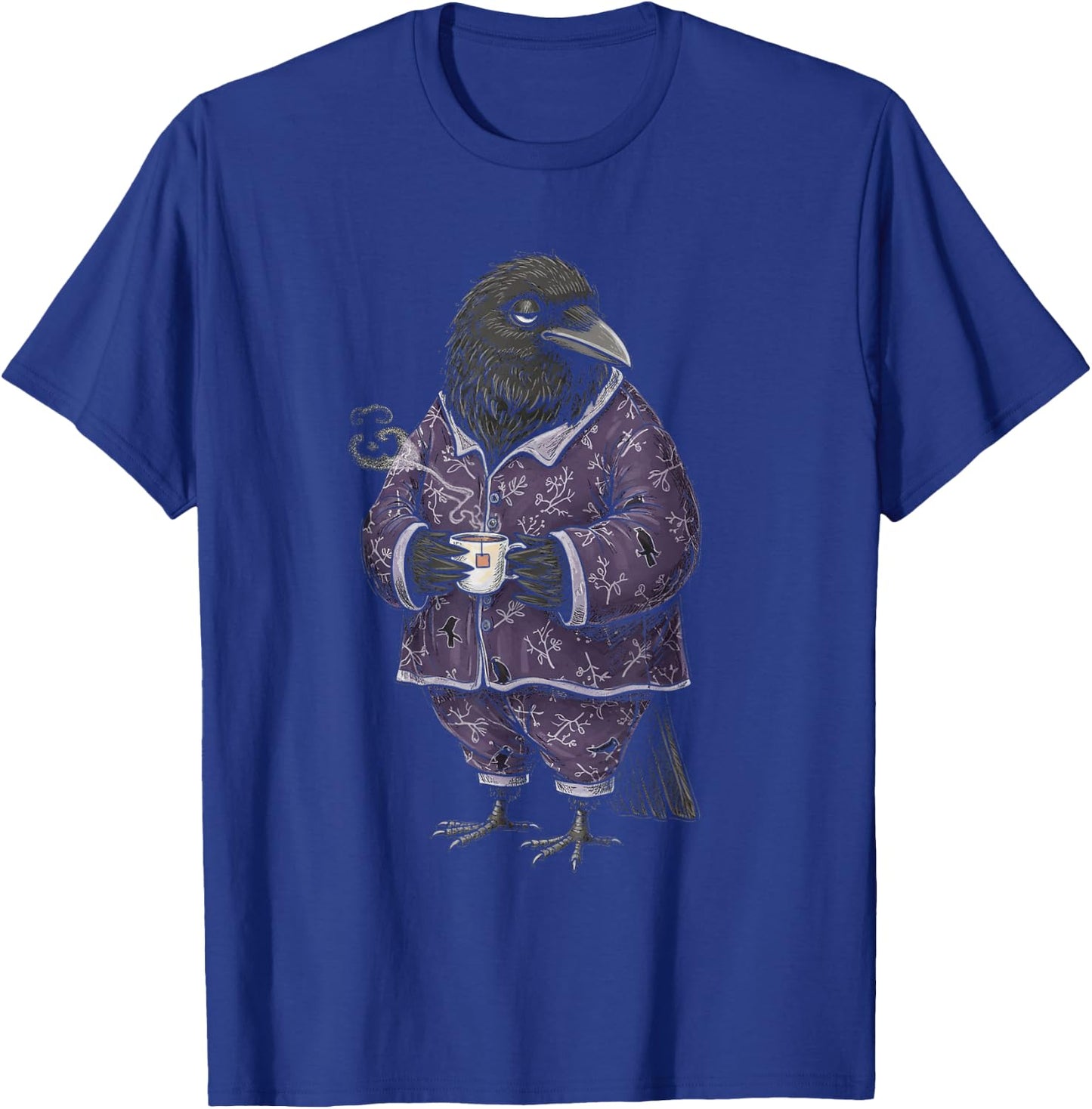 Funny Sleepy Raven With Tea Lovers Humor Pajama T-Shirt - T-Shirt | Royal