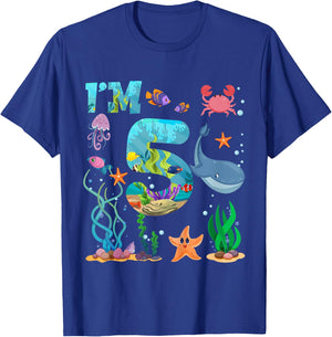 Kids 5 Year Old Boy Girl Sea Animals I'm Five 5th Birthday Kids T-Shirt - T-Shirt | Royal