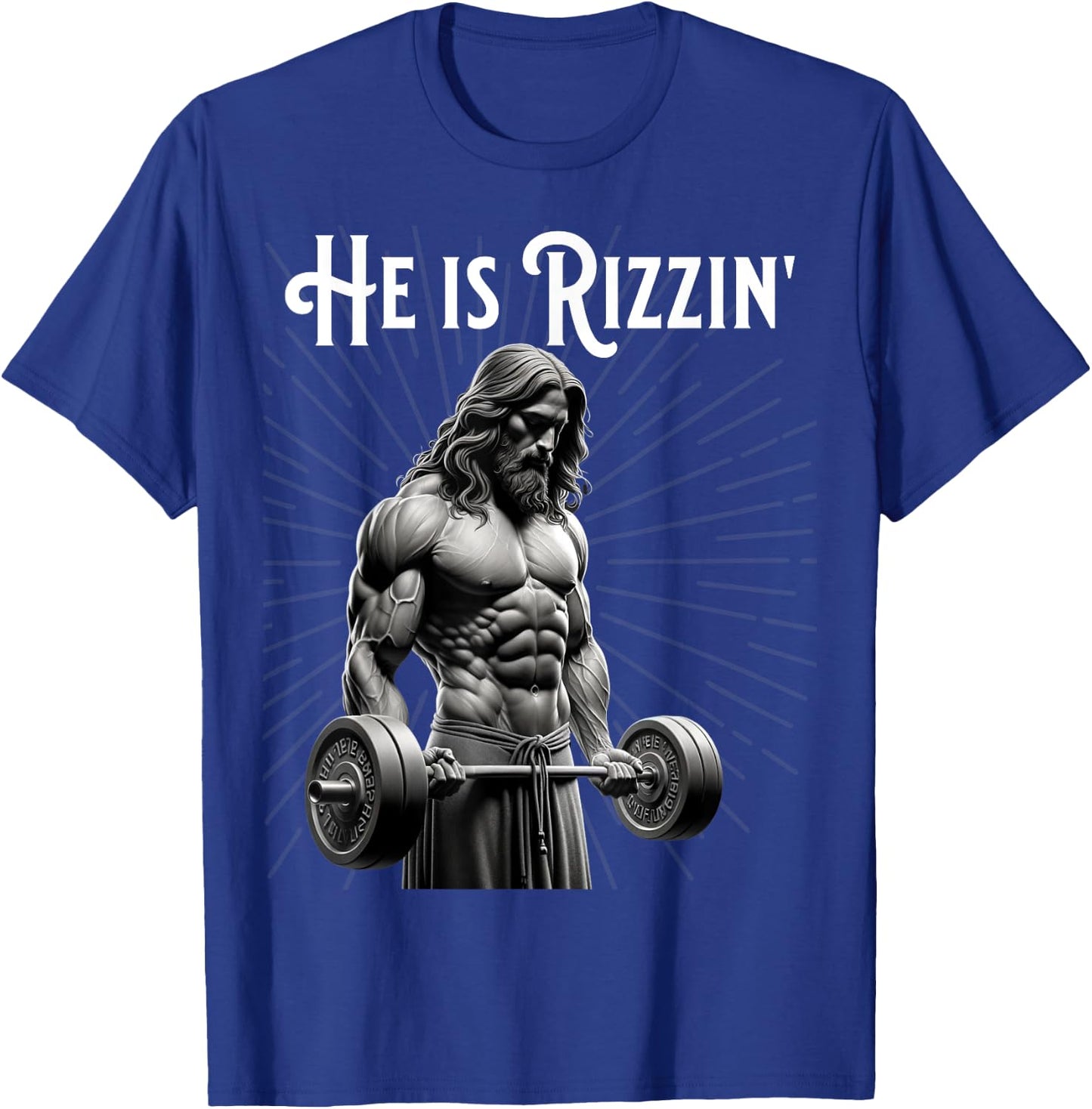 Gym Lifting Ripped Muscles He is Rizzin Jesus Weightlifting T-Shirt - T-Shirt | Royal