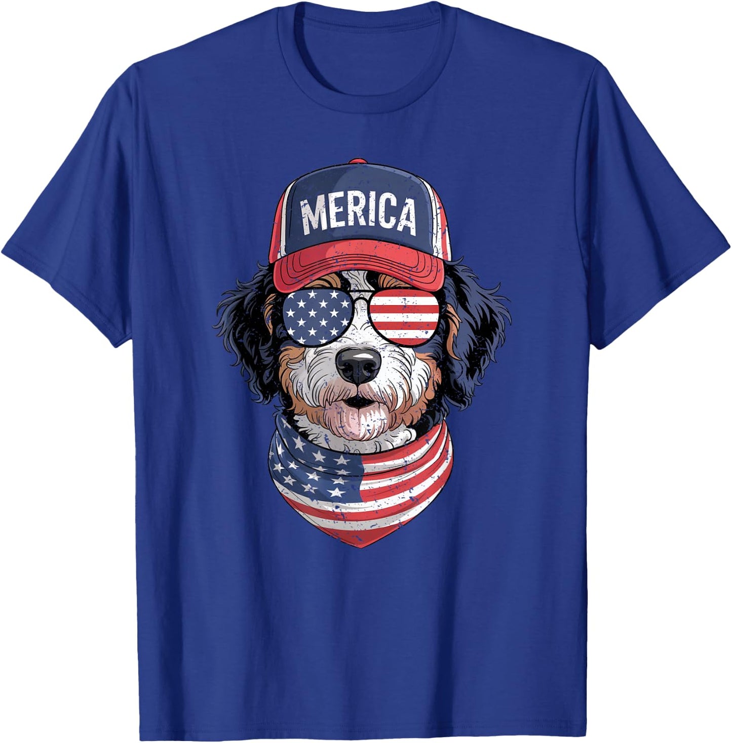 Bernedoodle 4th of July US American Flag Dog Patriotic T-Shirt - T-Shirt | Royal