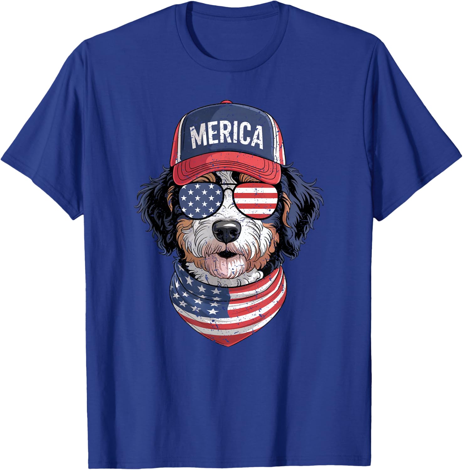 Bernedoodle 4th of July US American Flag Dog Patriotic T-Shirt - T-Shirt | Royal