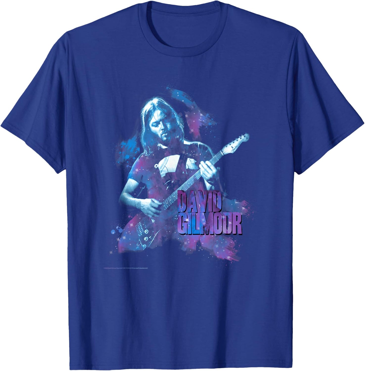 David Glimour Portrait with Guitar Colorful , Black, S T-Shirt - T-Shirt | Royal