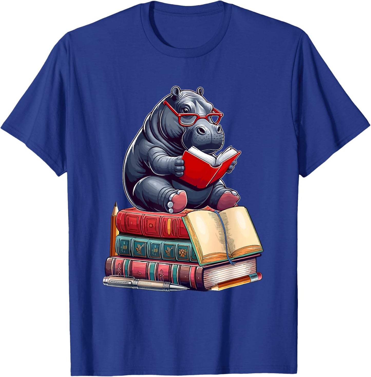 Hippo Reading Books Matching Bookworm Readers Librarian T-Shirt - T-Shirt | Royal