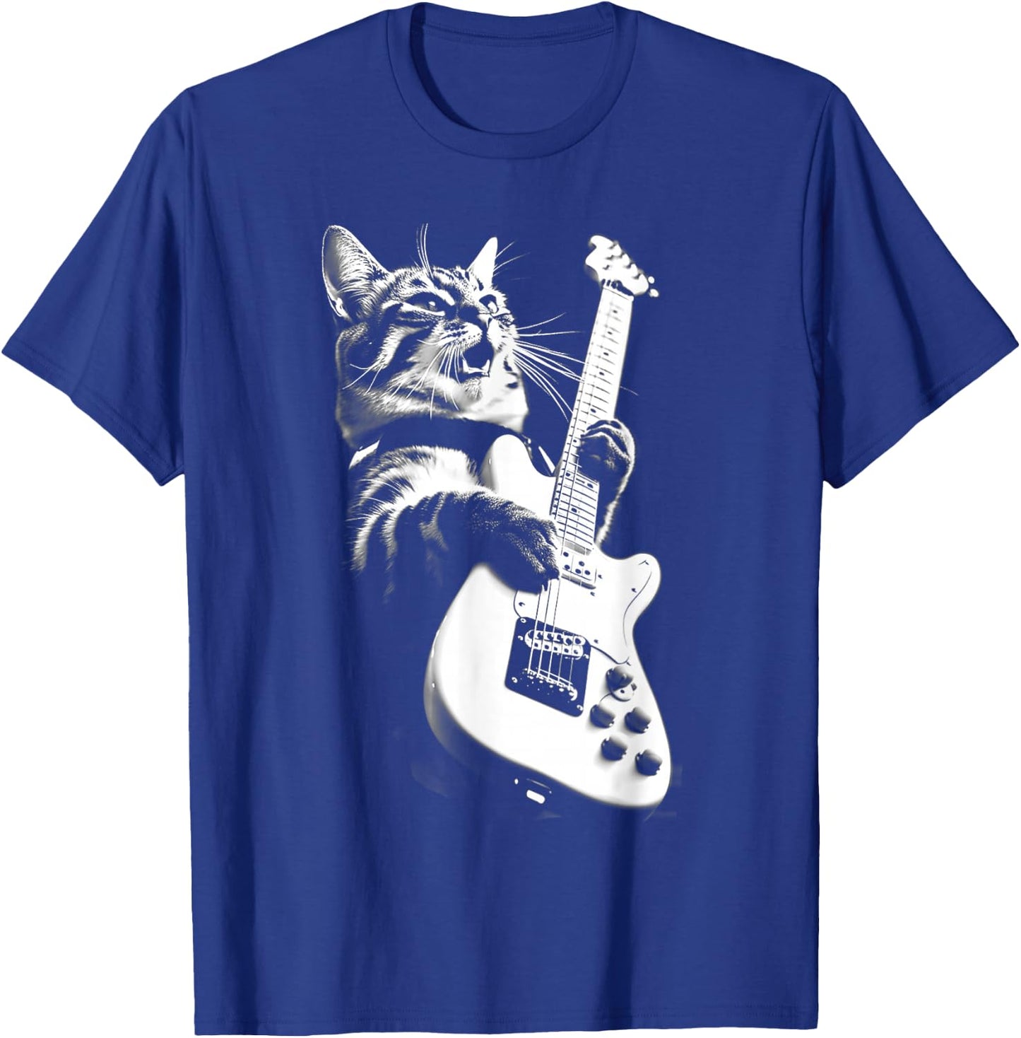 Rock Cat Playing Guitar - Funny Guitar Cat T-Shirt - T-Shirt | Royal