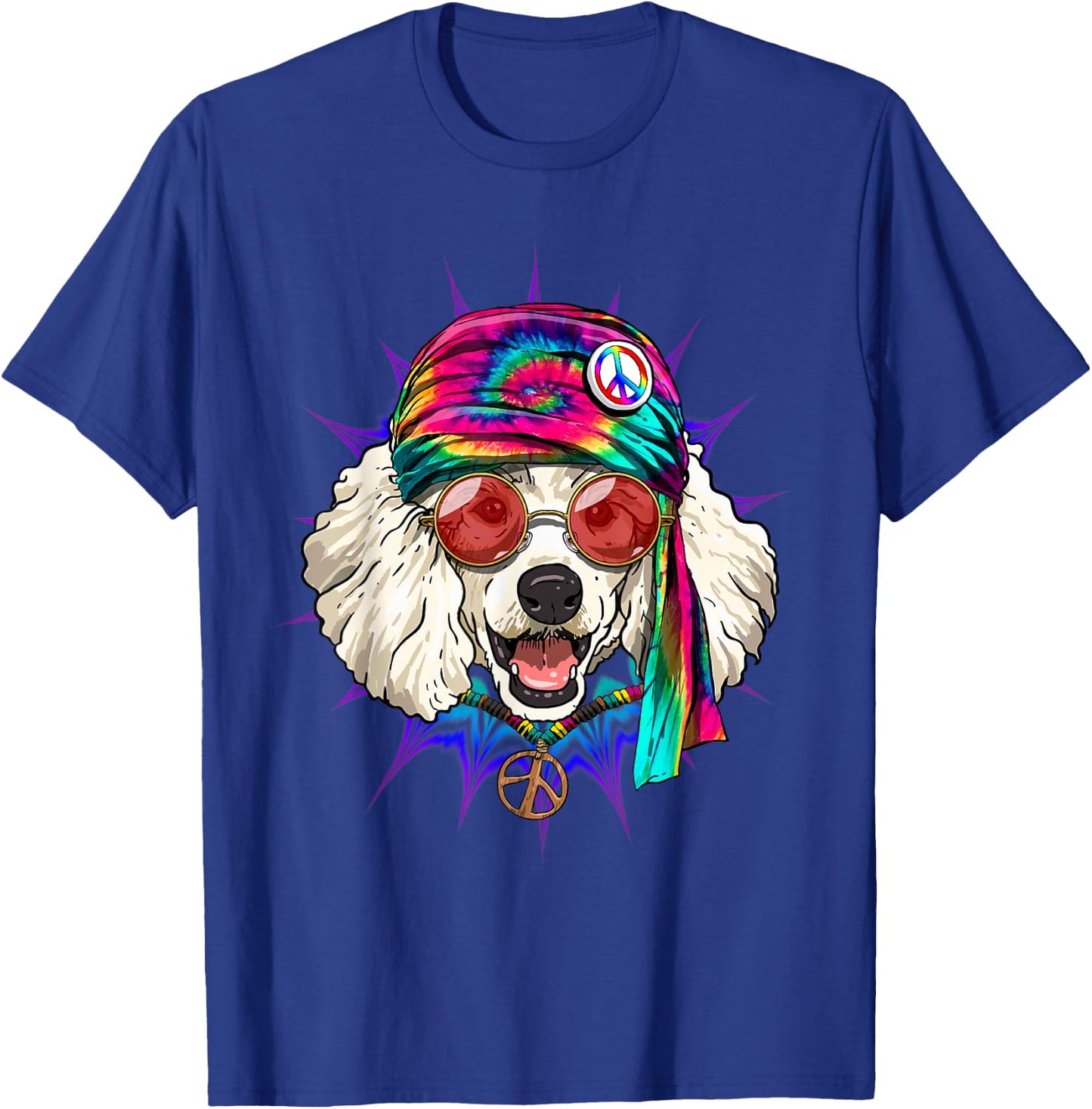 Tie Dye Hippie Poodle Hippiness Peace Love Dog T-Shirt - T-Shirt | Royal