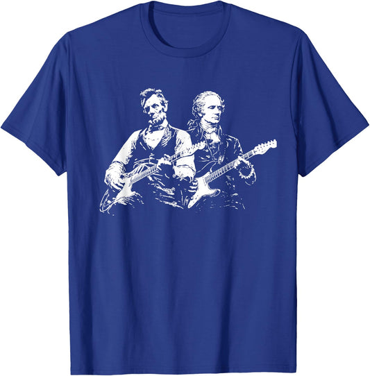President Abraham Lincoln Alexander Hamilton Playing Guitar T-Shirt - T-Shirt | Royal
