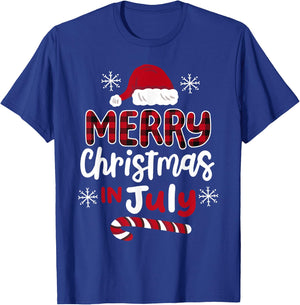Merry Christmas in July Buffalo Plaid Men Women Kids T-Shirt - T-Shirt | Royal