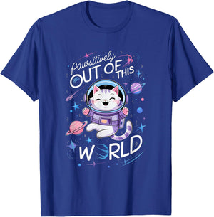 PAWSITIVELY OUT OF THIS WORLD ASTRONAUT CAT | Cute Cat Pun Men Women Kids T-Shirt - T-Shirt | Royal