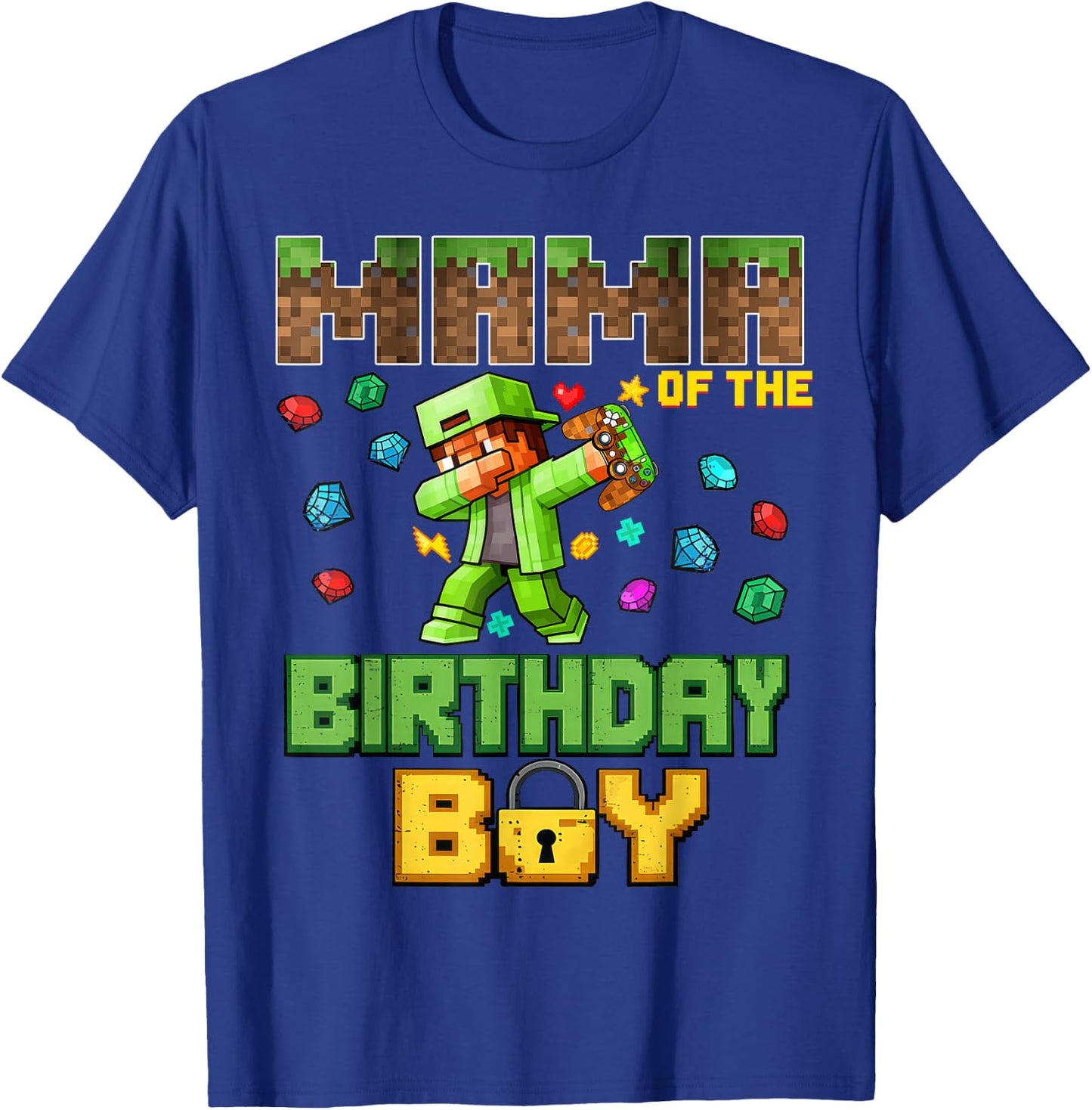 Mom Mama of The Birthday Boy Video Gamer Pixel Dab Number T-Shirt - T-Shirt | Royal
