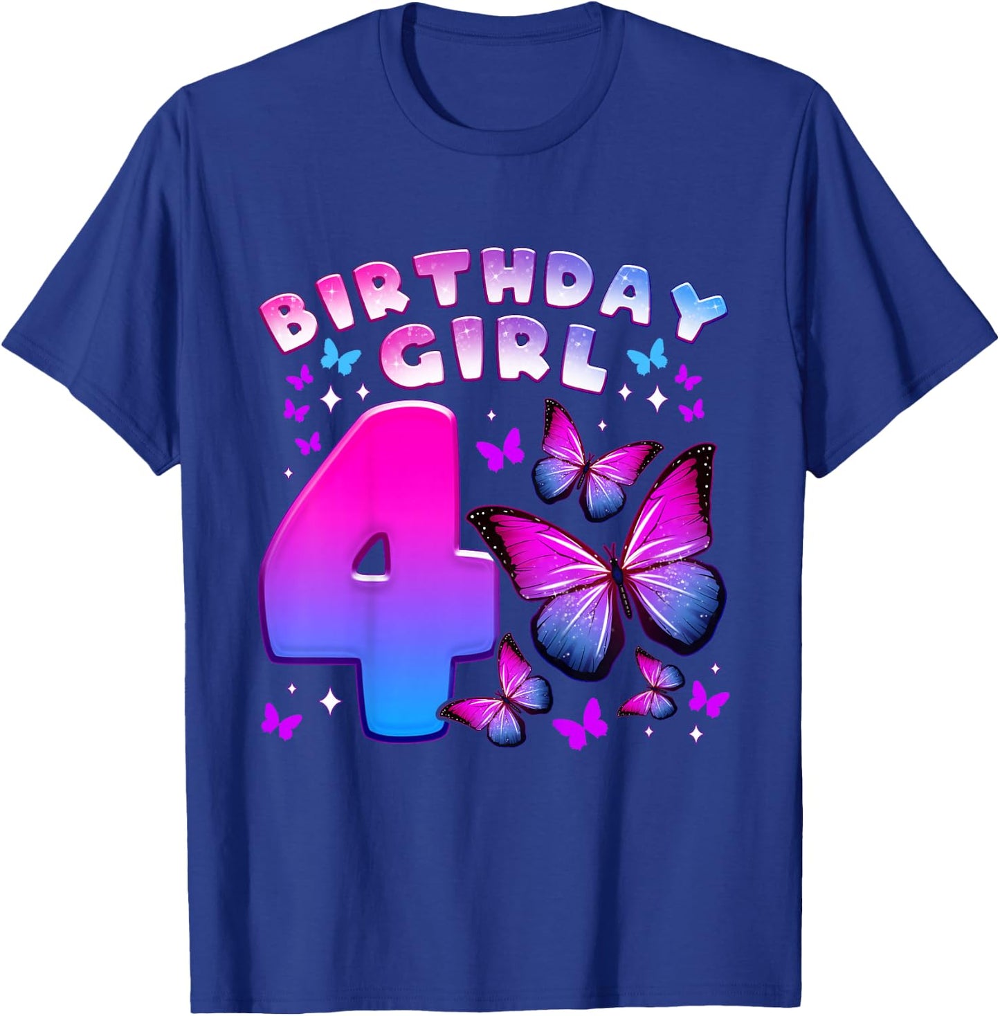 Birthday Girl 4 Years Old Butterfly Number 4 T-Shirt - T-Shirt | Royal