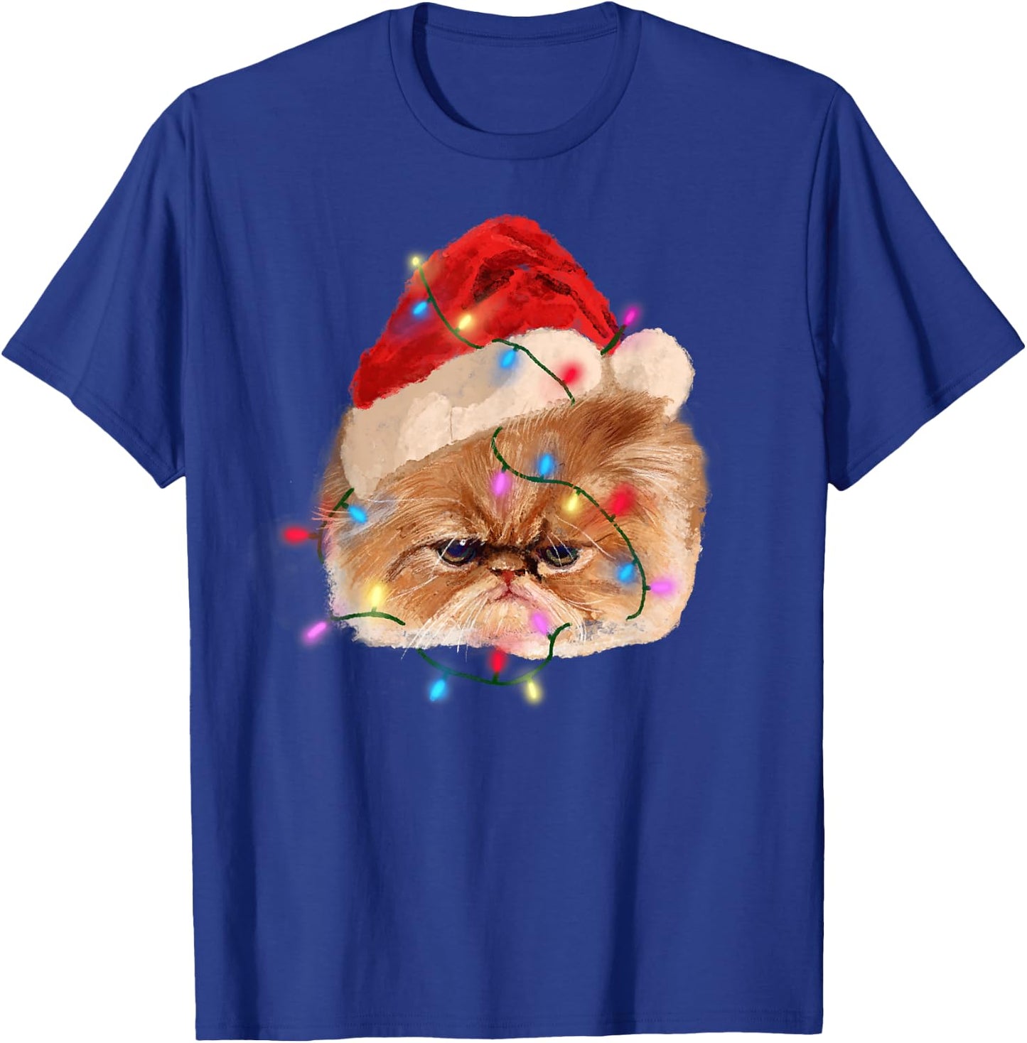 Funny Xmas Persian Cat Christmas Lights Adorable Face Fluffy T-Shirt - T-Shirt | Royal