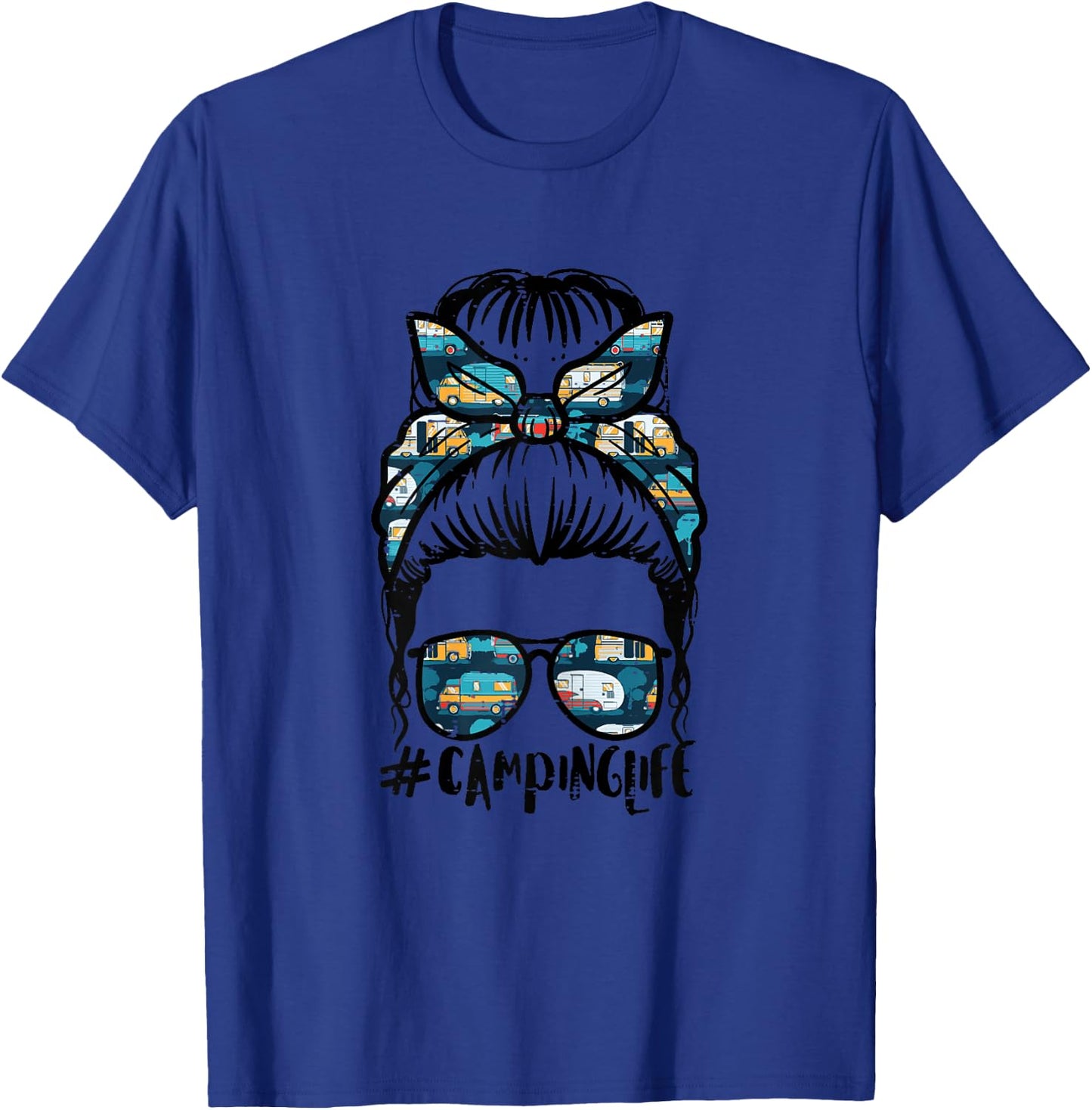 Camping Life Messy Bun Camp Camper Mom Women Girls Kids Teen T-Shirt - T-Shirt | Royal