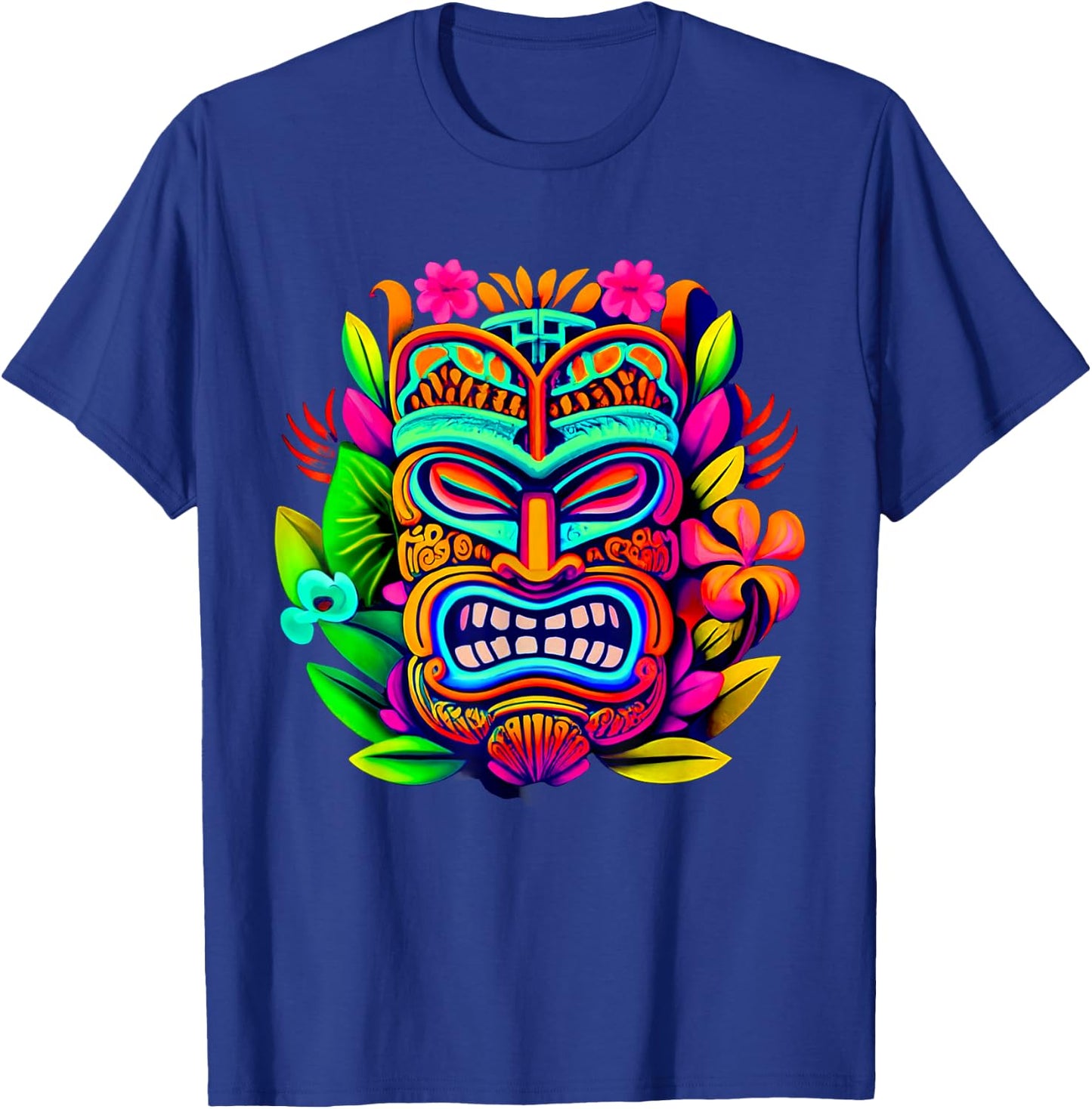 Bright Neon Maui Polynesian Hawaiian Tiki Head Style Design T-Shirt - T-Shirt | Royal
