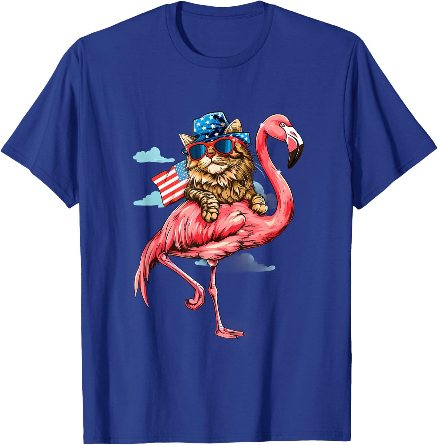 4th Of July Cat Flamingo American Flag Patriotic America USA T-Shirt - T-Shirt | Royal