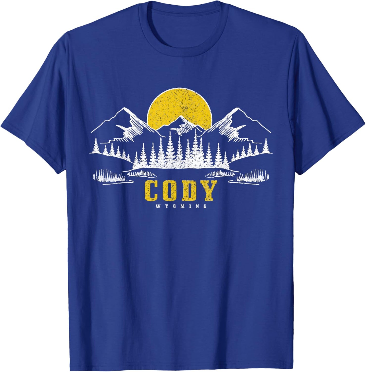 Cody Wyoming Vintage Mountains Sunset Hiking Camping Nature T-Shirt - T-Shirt | Royal